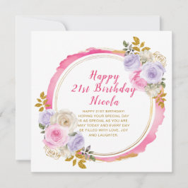 ピンクと紫の花エレガントの誕生日 カード