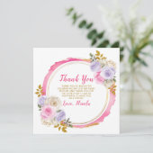 ピンクと紫の花エレガントの誕生日 サンキューカード (スタンド正面)