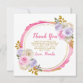 ピンクと紫の花エレガントの誕生日 サンキューカード (正面)