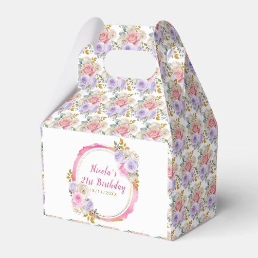 ピンクと紫の花エレガントの誕生日 フェイバーボックス (正面サイド)