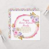 ピンクと紫の花エレガントのSweet sixteen カード (正面/裏面インサイチュ)