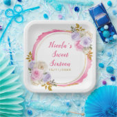 ピンクと紫の花エレガントのSweet sixteen ペーパープレート (パーティー)