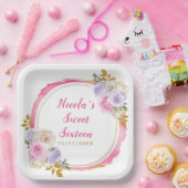 ピンクと紫の花エレガントのSweet sixteen ペーパープレート (パーティー)
