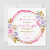 ピンクと紫の花エレガントのSweet sixteen 招待状 (正面)