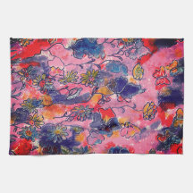 ピンクと紫の花ガーデンオリジナル水彩