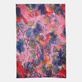 ピンクと紫の花ガーデンオリジナル水彩 キッチンタオル (縦)