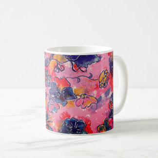 ピンクと紫の花ガーデンオリジナル水彩 コーヒーマグカップ