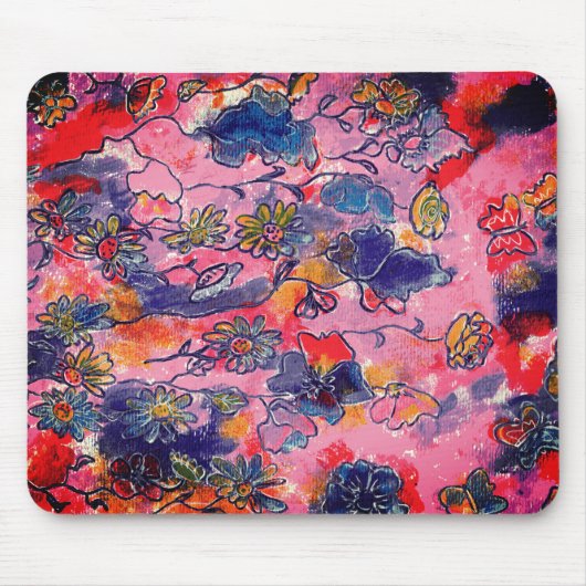 ピンクと紫の花ガーデンオリジナル水彩 マウスパッド (正面)