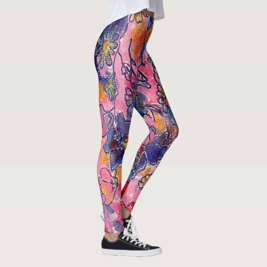 ピンクと紫の花ガーデンオリジナル水彩 レギンス (右)