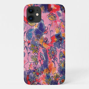 ピンクと紫の花ガーデンオリジナル水彩 iPhone 11 ケース
