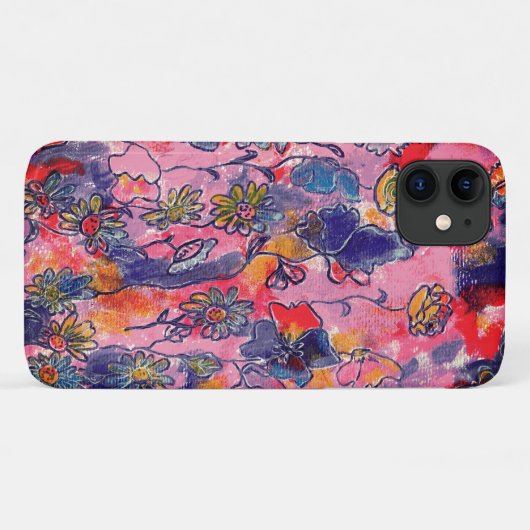 ピンクと紫の花ガーデンオリジナル水彩 Case-Mate iPhoneケース (裏面(横))