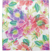 ピンクと紫の花パターンD6 シャワーカーテン (正面)