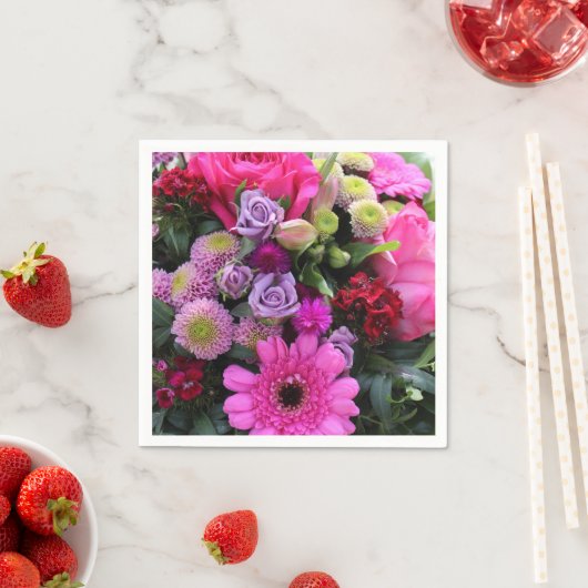 ピンクと紫の花束写真 スタンダードカクテルナプキン (インサイチュ)