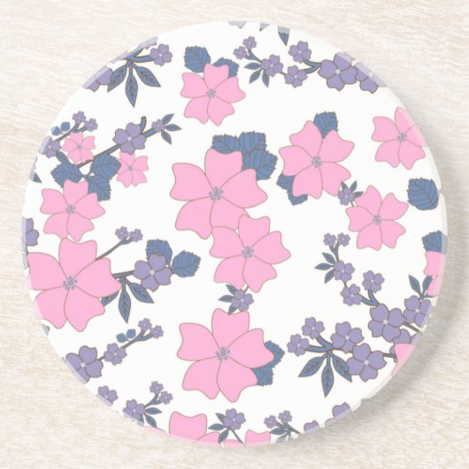 ピンクと紫の花柄 コースター (正面)