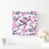 ピンクと紫の花柄 スクエア壁時計 (ホーム)