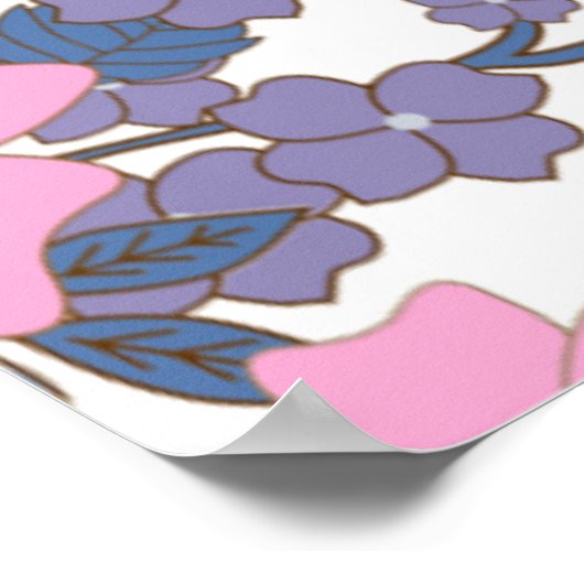 ピンクと紫の花柄 ポスター (角)