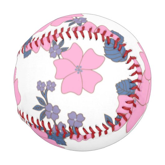 ピンクと紫の花柄 野球ボール (正面右)