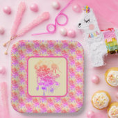 ピンクと紫の花紙プレート ペーパープレート (パーティー)