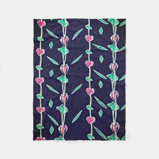 ピンクと紫の花 フリースブランケット (正面)