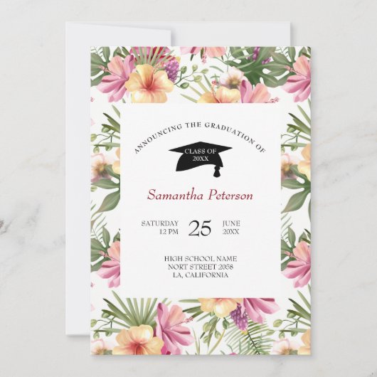 ピンクと紫の花 招待状 (正面)