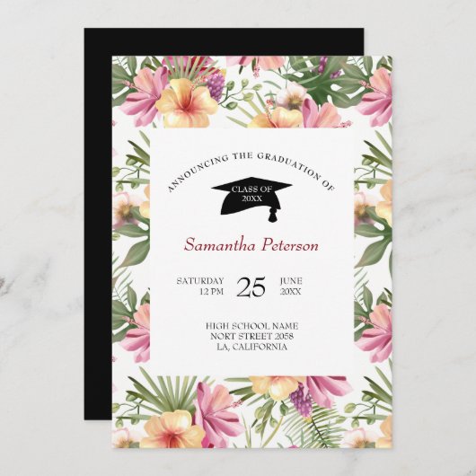 ピンクと紫の花 招待状 (正面/裏面)