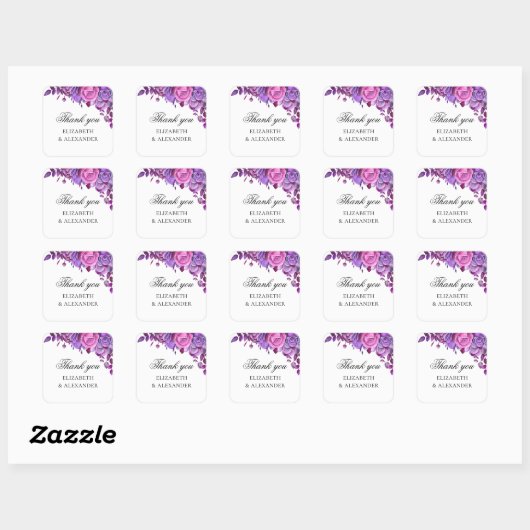 ピンクと紫の花。結婚フローラ感謝していよ スクエアシール (シート)