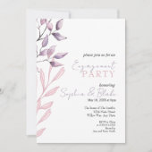 ピンクと紫の葉の白婚約パーティ 招待状 (正面)
