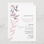 ピンクと紫の葉の白婚約パーティ 招待状 (正面/裏面)