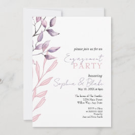 ピンクと紫の葉の白婚約パーティ 招待状