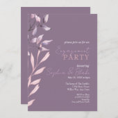 ピンクと紫の葉パープル婚約パーティ 招待状 (正面/裏面)