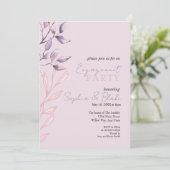 ピンクと紫の葉パープル婚約パーティ 招待状 (スタンド正面)