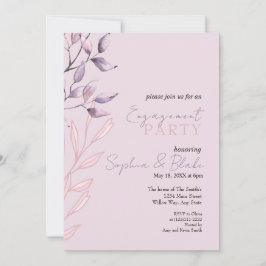 ピンクと紫の葉パープル婚約パーティ 招待状