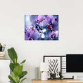 ピンクと紫の蘭の花を訪れる蝶 ポスター (ホームオフィス)