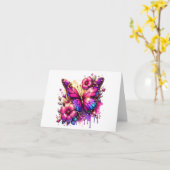 ピンクと紫の蝶と花ありがとう カード (黄色い花)