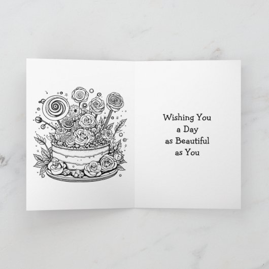 ピンクと紫の蝶と花の誕生日 カード (内部)