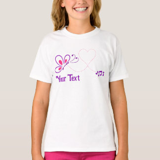 ピンクと紫の蝶のハート カスタマイズ Tシャツ