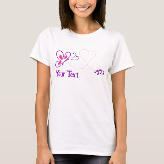 ピンクと紫の蝶のハート カスタマイズ Tシャツ