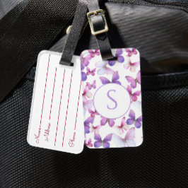 ピンクと紫の蝶のモノグラカスタムム ラゲッジタグ