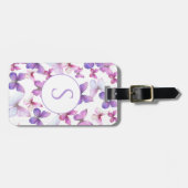 ピンクと紫の蝶のモノグラカスタムム ラゲッジタグ (正面横)