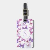 ピンクと紫の蝶のモノグラカスタムム ラゲッジタグ (正面縦)