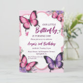 ピンクと紫の蝶の誕生日招待状 招待状 (スタンド正面)