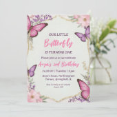 ピンクと紫の蝶の誕生日招待状 招待状 (スタンド正面)