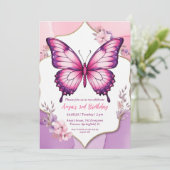 ピンクと紫の蝶の誕生日招待状 招待状 (スタンド正面)