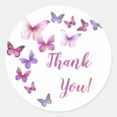ピンクと紫の蝶の赤ちゃんシャワーありがとう ラウンドシール (正面)