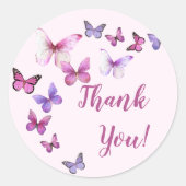 ピンクと紫の蝶の赤ちゃんシャワーありがとう ラウンドシール (正面)