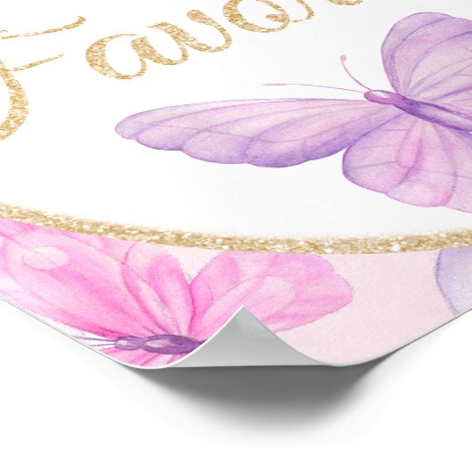 ピンクと紫の蝶の赤ちゃんシャワーの好意 ポスター (角)