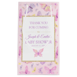 ピンクと紫の蝶の赤ちゃんシャワー スモールペーパーバッグ