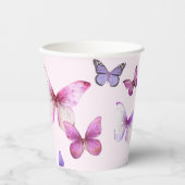 ピンクと紫の蝶の赤ちゃんシャワー 紙コップ (正面)