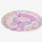 ピンクと紫の蝶の赤カスタムちゃんシャワー ペーパープレート (アングル)