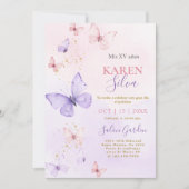 ピンクと紫の蝶キンセニェラ招待状 招待状 (正面)